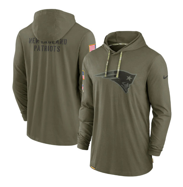 Men's New England Patriots 2022 Olive Salute to Service Tonal Pullover Hoodie